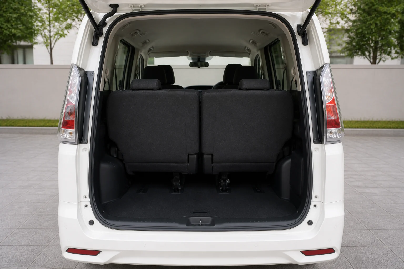 AI-generated illustration of an empty minivan luggage area