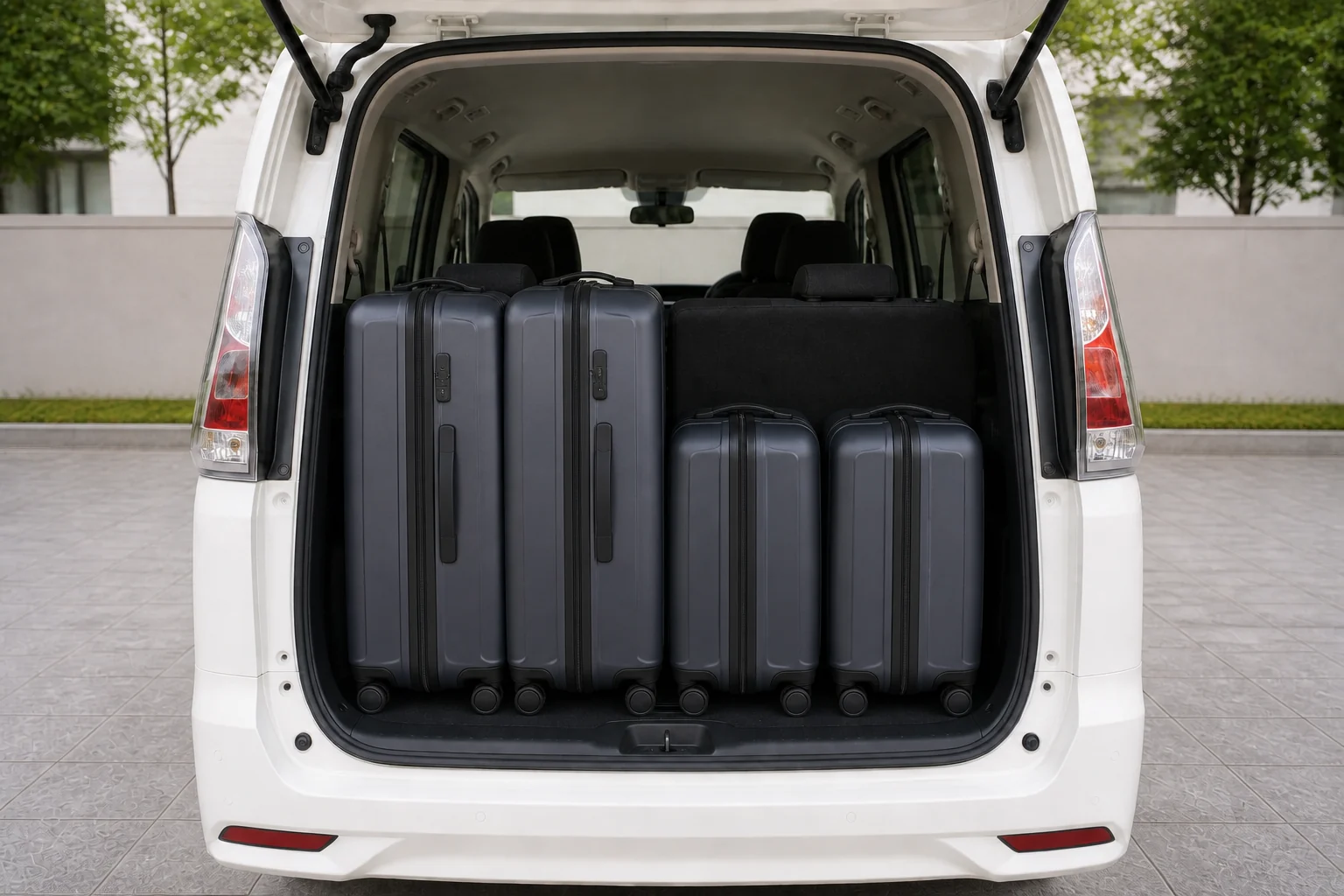 AI-generated illustration of luggage arranged in a private minivan