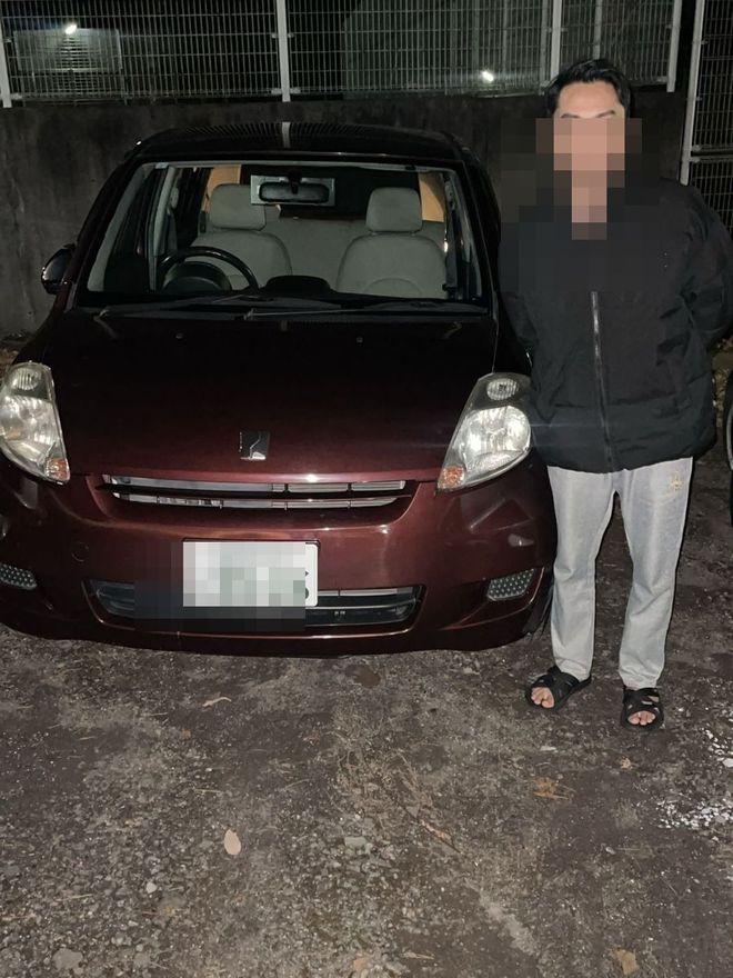 Delivered Toyota compact — face and plate blurred for privacy